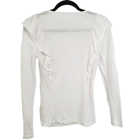 NEW FRAME Womens Blouse White Size Small 100% Linen Ruffle-trim Burnout Sheer - Picture 3 of 6